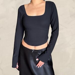 Abercrombie & Fitch Black Corset Long Sleeve Crop Top Square Neck size small